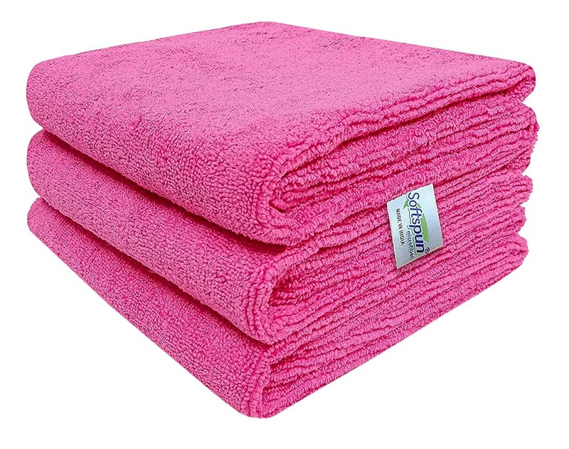 SOFTSPUN Microfiber Cloth 3 pcs 40x40 cms 340 GSM Pink Thick Lint StreakFree Multipurpose Cloths Automotive Microfibre Towels for Car Bike Cleaning Polishing Washing Detailing - Image 1