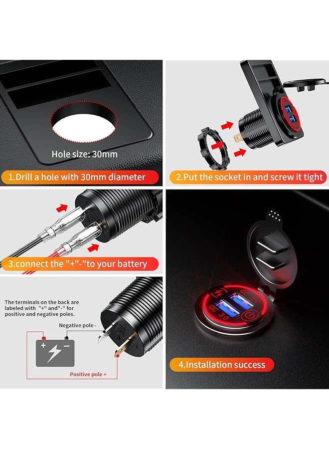 جيه زد اس مقبس شاحن سيارة، منفذ USB ثلاثي Qc3.0 مقبس سيارة معدني من الألومنيوم مع مفتاح تشغيل يعمل باللمس، محول شحن سريع للسيارة والقارب والبحرية والمركبات الترفيهية وعربات الجولف والدراجات النارية - Image 5