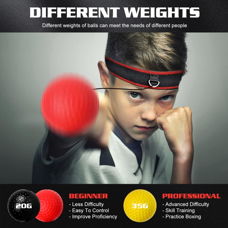 KTEBO Boxing Reflex Ball Headband Set - Includes 4 Different Balls and 2 Adjustable Headbands for Beginner Proficiency Improvement, Great Boxing Equipment - Image 3