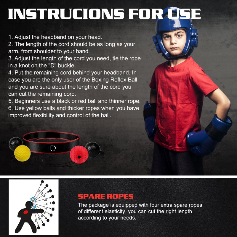 KTEBO Boxing Reflex Ball Headband Set - Includes 4 Different Balls and 2 Adjustable Headbands for Beginner Proficiency Improvement, Great Boxing Equipment - Image 5