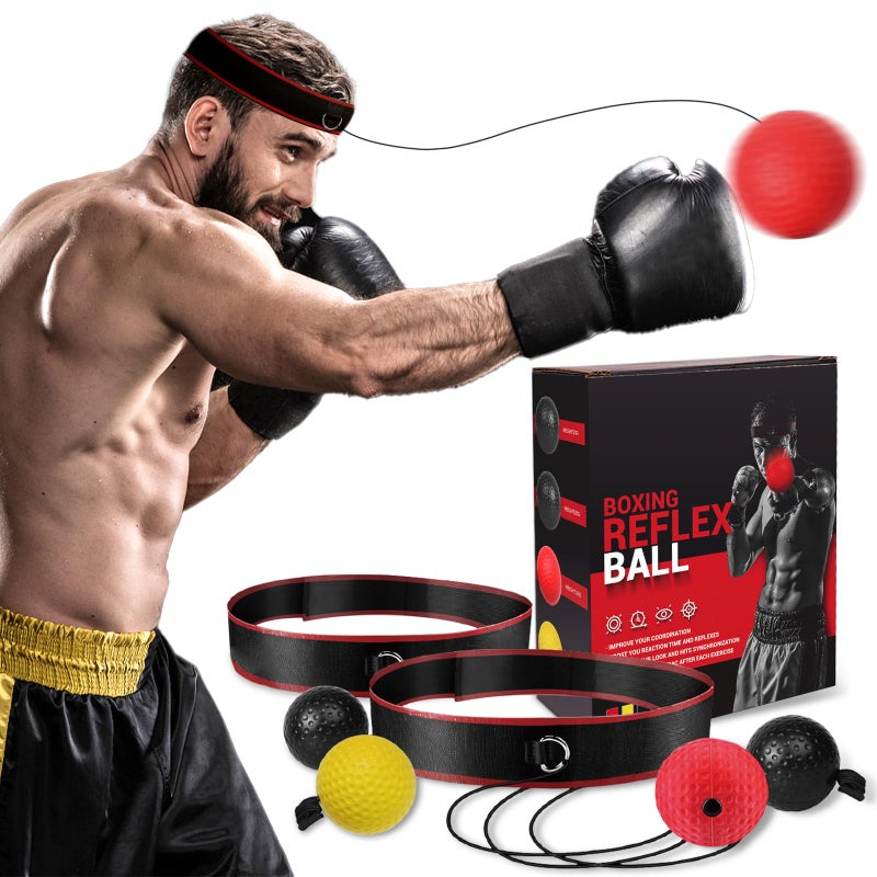 KTEBO Boxing Reflex Ball Headband Set - Includes 4 Different Balls and 2 Adjustable Headbands for Beginner Proficiency Improvement, Great Boxing Equipment - Image 1