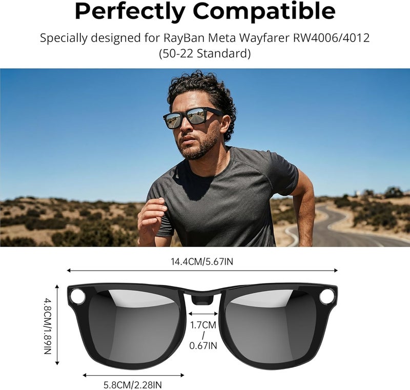 RCstyle HiBloks Polarized Clip-on Compatible with Ray-Ban Meta Wayfarer RW4006 & Gen 2 RW4012 Regular 50-22, Shiny Black Frame Discoloration Clip for Rayban Meta Gen 2 Accessories (Silver) - Image 3