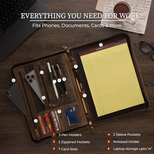 NomadCraftsCo. Leather Padfolio with Zipper Business Portfolio for Men and Women Legal Pad Portfolio Leather Folder Professional Padfolio for Meetings and Interviews - Image 3
