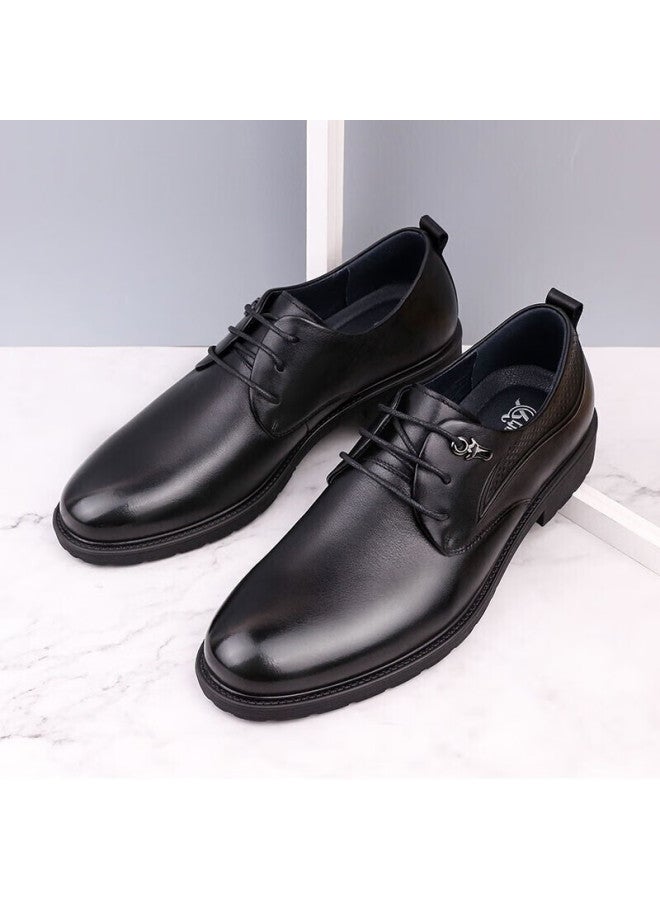 Strongman Qiangren Men's Formal Leather Shoes Top Layer Cowhide Business Shoes Lace-up Breathable Simple Men's Single Shoes Q3dxa073049 Black Size 40 - Image 5