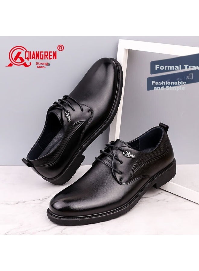 Strongman Qiangren Men's Formal Leather Shoes Top Layer Cowhide Business Shoes Lace-up Breathable Simple Men's Single Shoes Q3dxa073049 Black Size 40 - Image 4