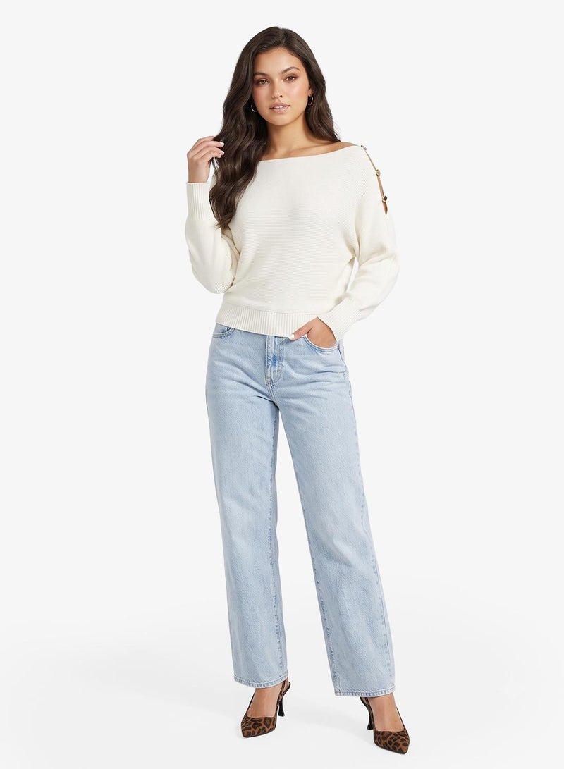 GUESS Beaded Off Shoulder Long Sleeve Pullover Sweater - Image 2