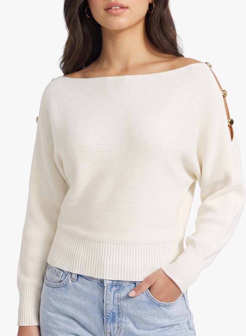 GUESS Beaded Off Shoulder Long Sleeve Pullover Sweater - Image 3