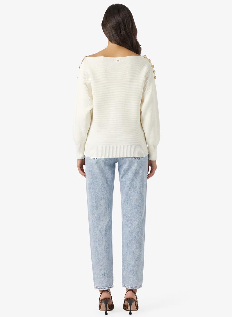 GUESS Beaded Off Shoulder Long Sleeve Pullover Sweater - Image 4