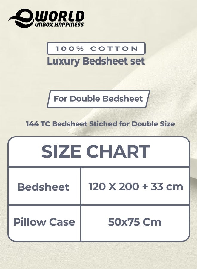 Eworld 3 Piece Luxury Cream Color Plain Bed Sheet Set with 1 Fitted Sheet and 2 Pillowcases for Hotel and Home Crafted from Ultra Soft and Breathable Cotton for Year-Round Comfort, (Double size) - Image 2