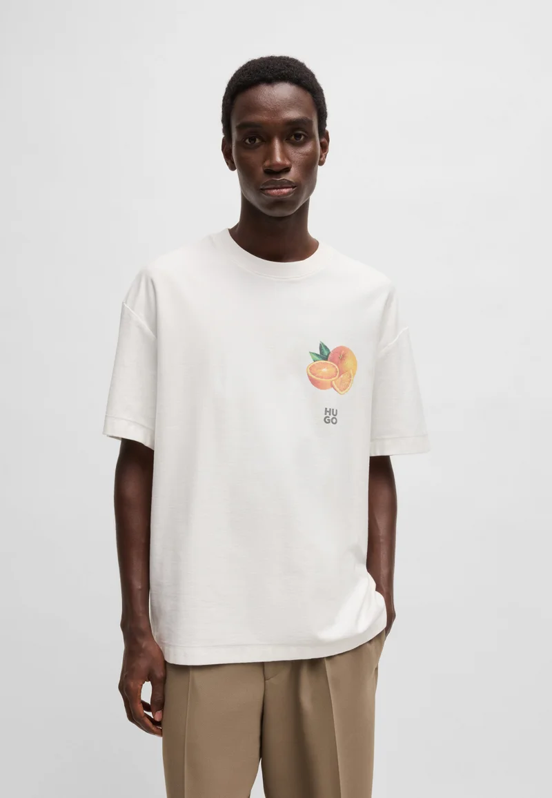 Cotton-jersey T-shirt with orange prints