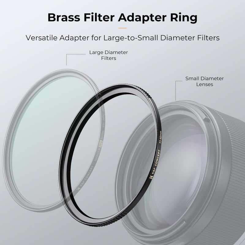 K&F Concept 77mm to 82mm Step-Up Lens Filter Adapter Ring CNC Machined Brass Filter Adapter Rings, for 77mm Lens Install 82mm Filter - Image 2