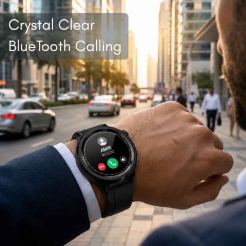 ساعة H Watch Crown الذكية، شاشة AMOLED AOD مقاس 1.43 بوصة، اتصال بلوتوث، إطار دوار، IP68، بطارية 6 أيام، إطار من الفولاذ المقاوم للصدأ، مساعد صوتي، تطبيق H Play، أكثر من 200 وجه ساعة أسود - Image 4