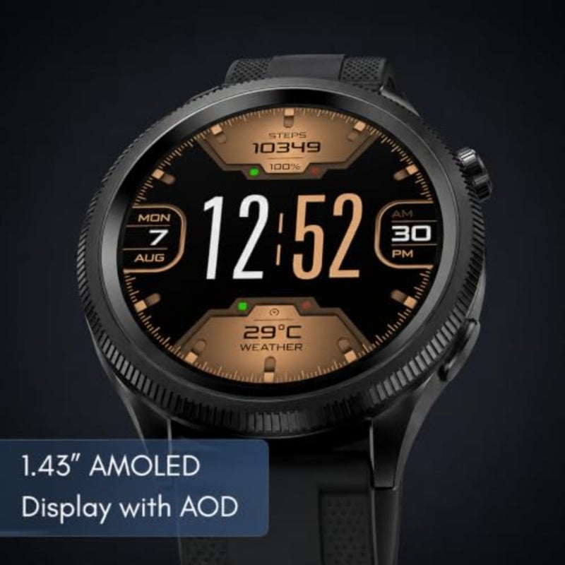 ساعة H Watch Crown الذكية، شاشة AMOLED AOD مقاس 1.43 بوصة، اتصال بلوتوث، إطار دوار، IP68، بطارية 6 أيام، إطار من الفولاذ المقاوم للصدأ، مساعد صوتي، تطبيق H Play، أكثر من 200 وجه ساعة أسود - Image 3