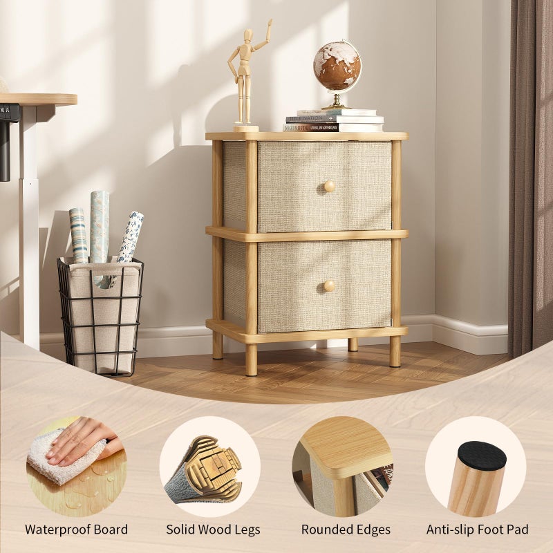 Apicizon Nightstand with 2 Storage Drawers, Boho Side Table with Solid Wood Legs, End Table for Small Spaces, Bedroom, Living Room, Entryway, Natural - Image 4