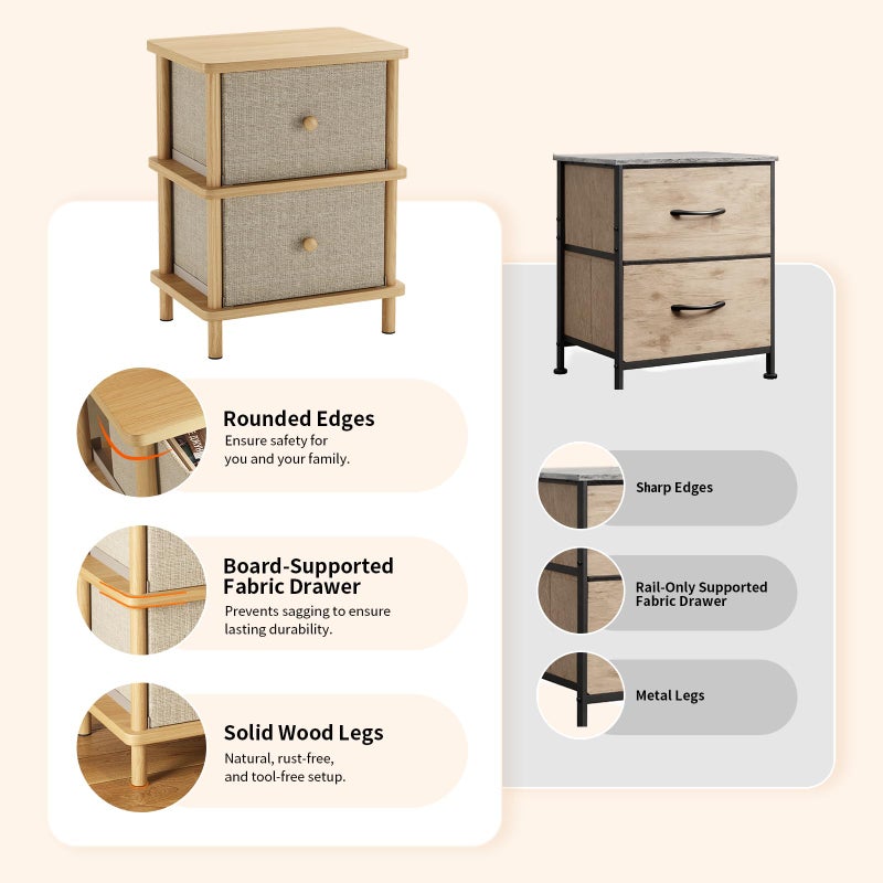 Apicizon Nightstand with 2 Storage Drawers, Boho Side Table with Solid Wood Legs, End Table for Small Spaces, Bedroom, Living Room, Entryway, Natural - Image 5