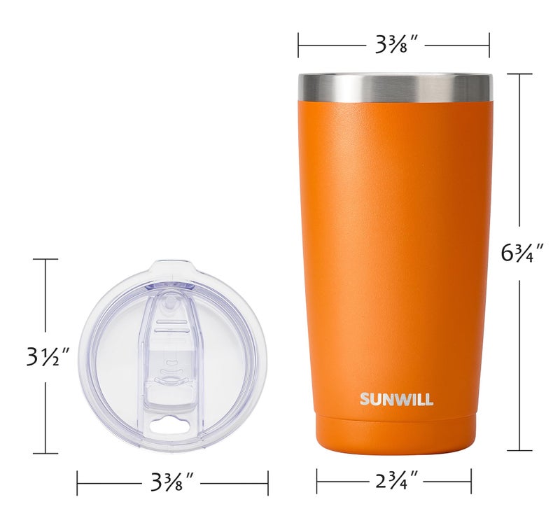 SUNWILL Travel Coffee Tumbler 20 oz, Insulated Mug with Lid, Stainless Steel Cup for Hot and Cold Drinks, Powder Coated Orange - Image 3