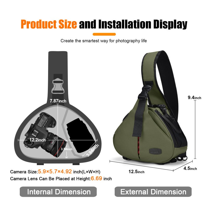 CADeN Camera Bag Sling Backpack Camera Case Waterproof with Rain Cover Tripod Holder, Compatible for DSLR/SLR Mirrorless Cameras (Canon Nikon Sony Pentax) and Accessories Green - Image 4