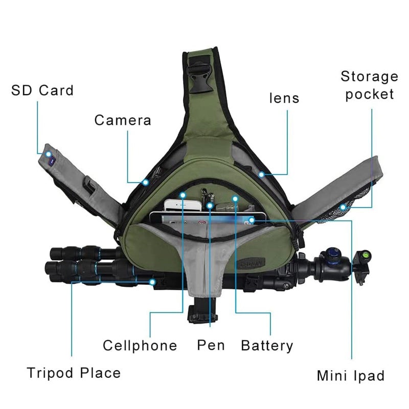 CADeN Camera Bag Sling Backpack Camera Case Waterproof with Rain Cover Tripod Holder, Compatible for DSLR/SLR Mirrorless Cameras (Canon Nikon Sony Pentax) and Accessories Green - Image 3