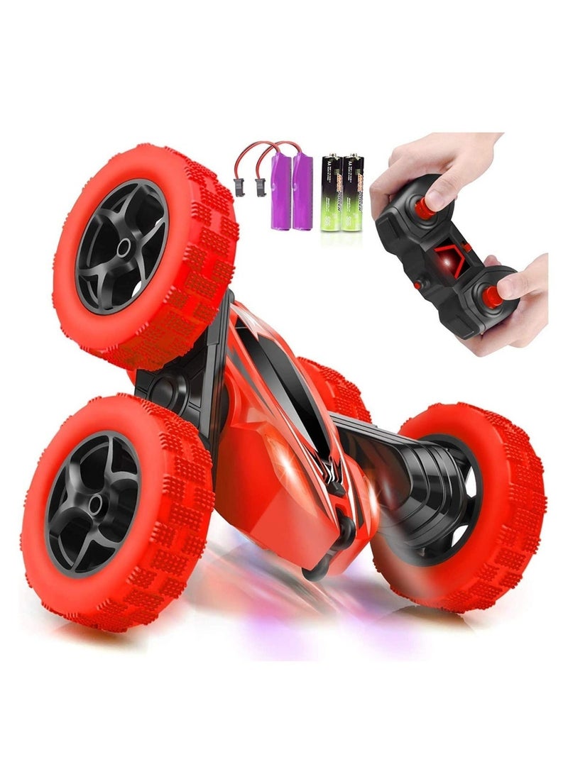 Arabest سيارة RC للعب، سيارة حيلة 4WD 2.4Ghz مزدوجة الجوانب تدور 360° مع أضواء أمامية، سيارات لعب للأطفال الأولاد/البنات (أحمر) - Image 1