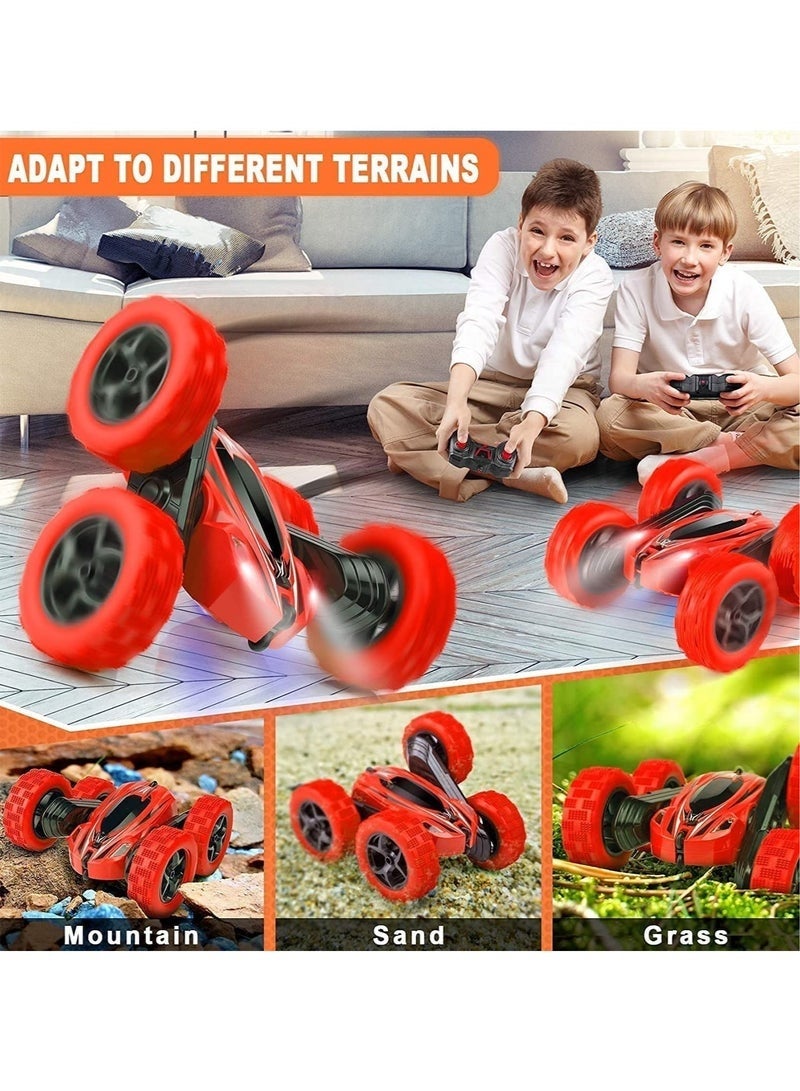 Arabest سيارة RC للعب، سيارة حيلة 4WD 2.4Ghz مزدوجة الجوانب تدور 360° مع أضواء أمامية، سيارات لعب للأطفال الأولاد/البنات (أحمر) - Image 3