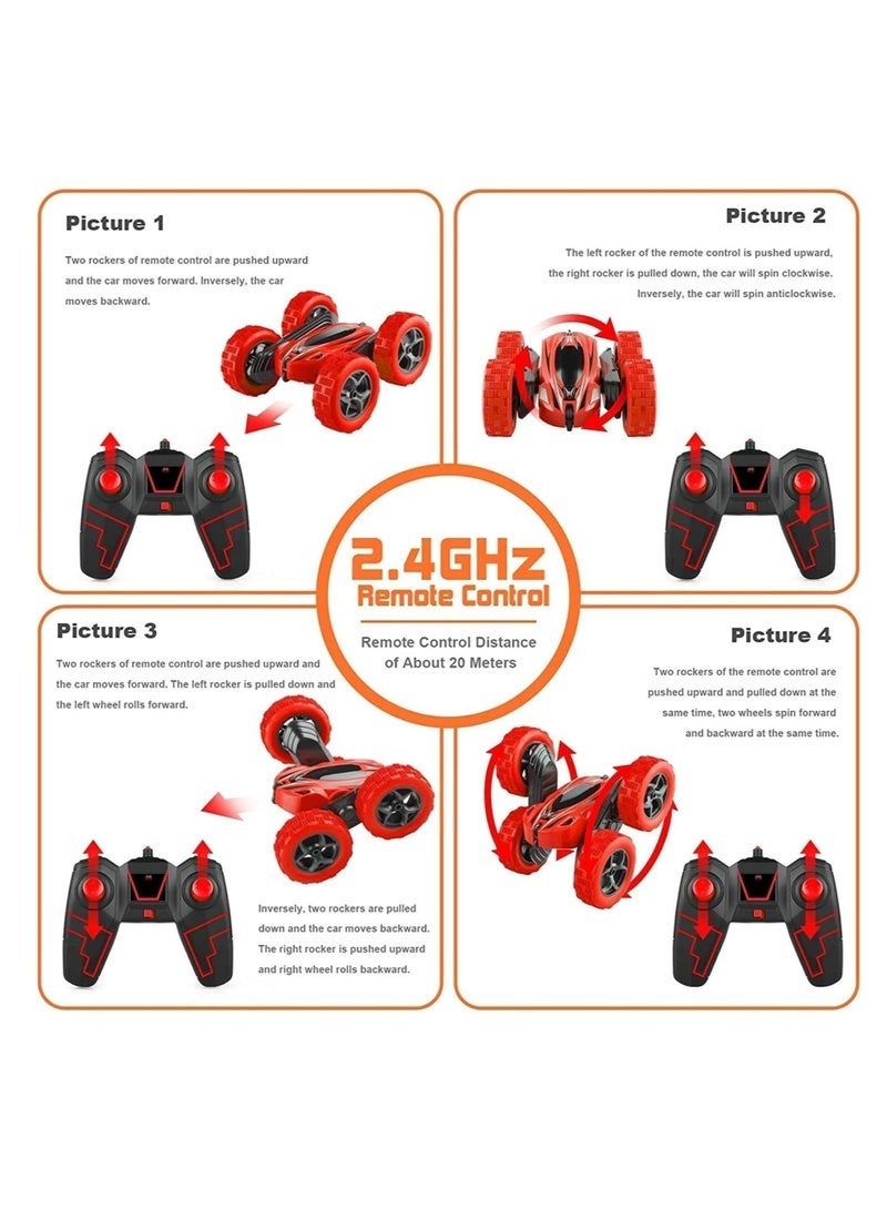 Arabest سيارة RC للعب، سيارة حيلة 4WD 2.4Ghz مزدوجة الجوانب تدور 360° مع أضواء أمامية، سيارات لعب للأطفال الأولاد/البنات (أحمر) - Image 2