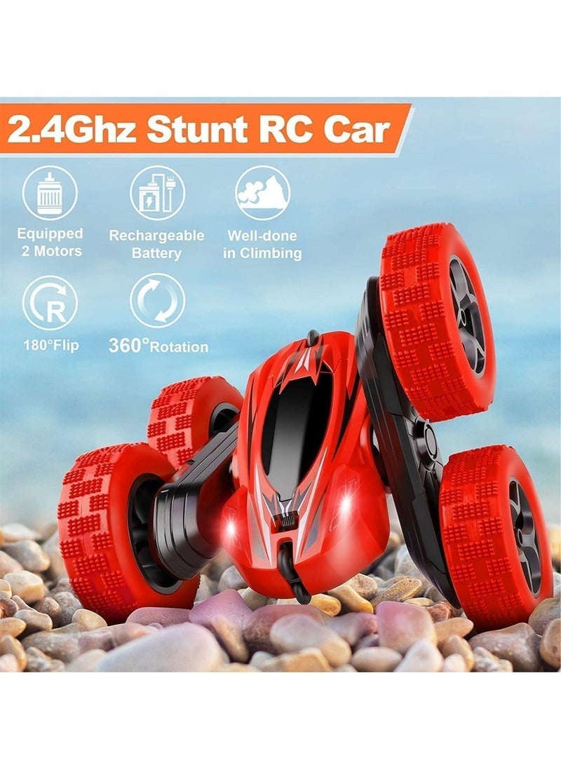 Arabest سيارة RC للعب، سيارة حيلة 4WD 2.4Ghz مزدوجة الجوانب تدور 360° مع أضواء أمامية، سيارات لعب للأطفال الأولاد/البنات (أحمر) - Image 4