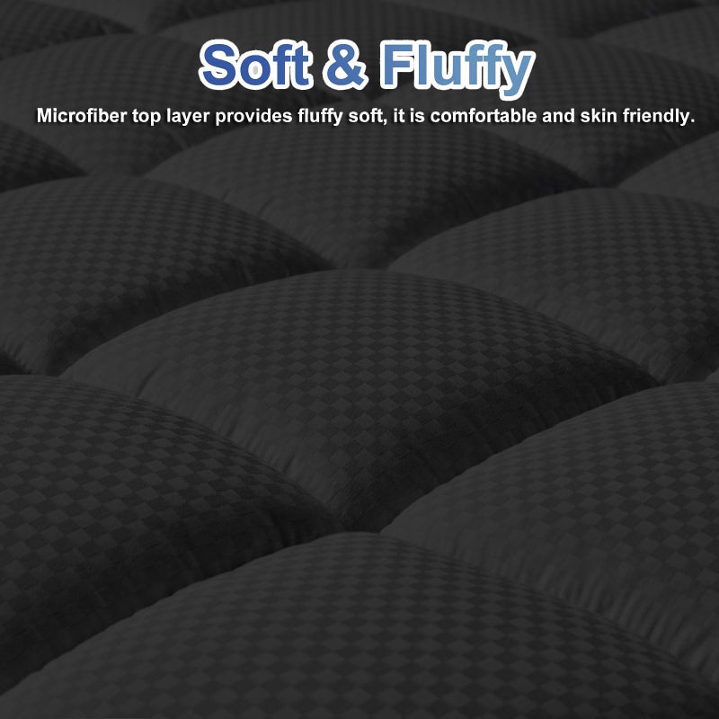 MATBEBY King Size Mattress Pad - Cooling Breathable Mattress Topper, Quilted Fitted Mattress Protector, Pillow Top Mattress Cover with 8-21" Deep Pocket, Soft, Machine Washable, Black, 78x80 Inches - Image 2