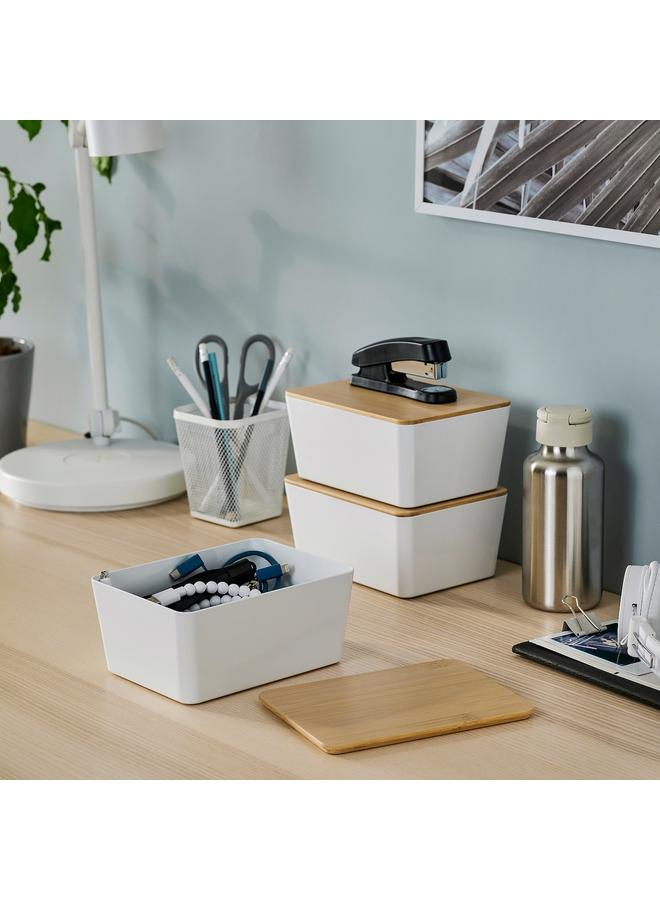 Zaboon Box With Lid, White/Bamboo, 13X18X8 Cm - Image 3