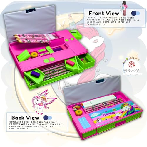 S4SQUARE ENTERPRISE Plastic Unicorn Theme Magnetic Pencil Box For Kids, Space Pencil Box For Boys & Girls, Stationery Box, Buttons Operated Pencil Box For Kid (Modern 2),multicolor - Image 3