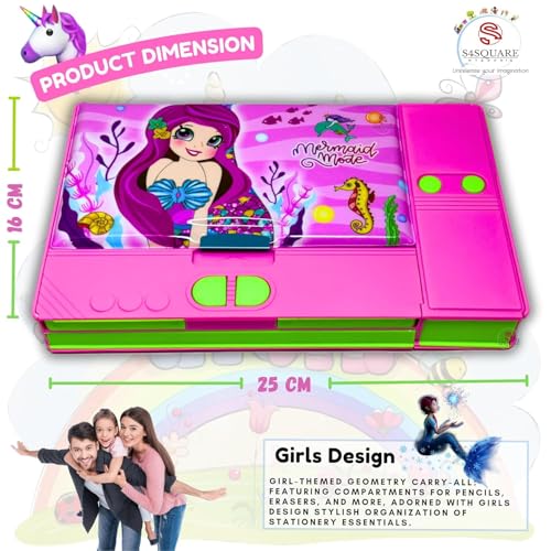 S4SQUARE ENTERPRISE Plastic Unicorn Theme Magnetic Pencil Box For Kids, Space Pencil Box For Boys & Girls, Stationery Box, Buttons Operated Pencil Box For Kid (Modern 2),multicolor - Image 2