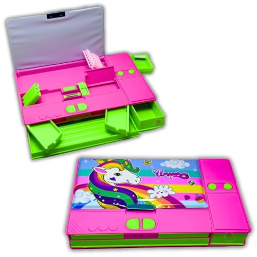 S4SQUARE ENTERPRISE Plastic Unicorn Theme Magnetic Pencil Box For Kids, Space Pencil Box For Boys & Girls, Stationery Box, Buttons Operated Pencil Box For Kid (Modern 2),multicolor - Image 1