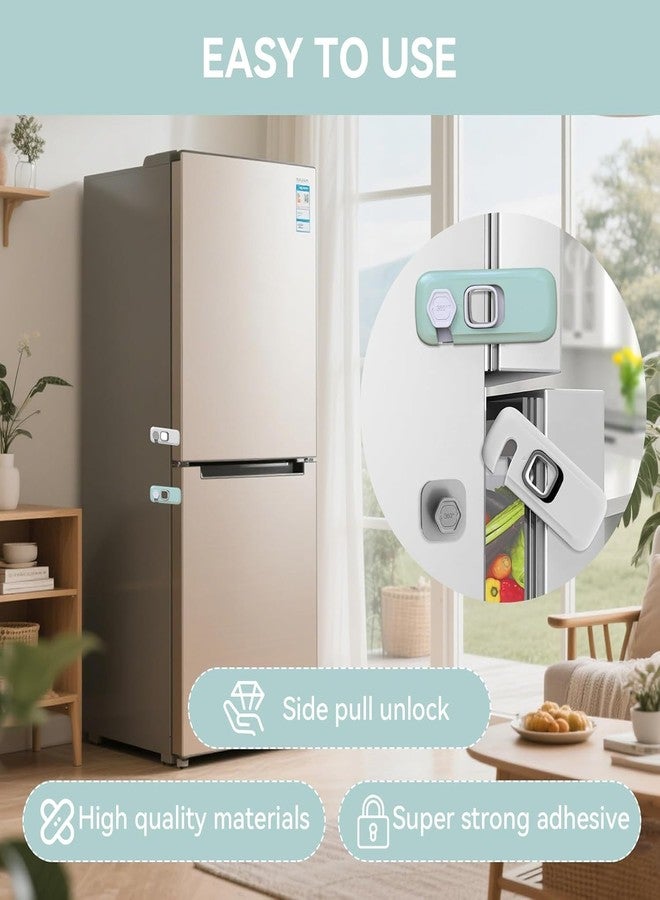 BLIXAR 2 Pack Fridge Lock, Fridge Locks for Children Safe, Cupboard Locks Self Adhesive Easy to Install, Suitable for Fridges, Cabinets, Drawers, and Ovens (Green and Grey) - Image 3