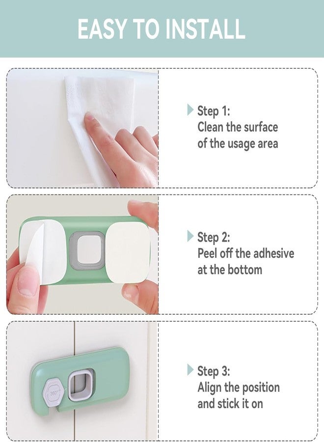 BLIXAR 2 Pack Fridge Lock, Fridge Locks for Children Safe, Cupboard Locks Self Adhesive Easy to Install, Suitable for Fridges, Cabinets, Drawers, and Ovens (Green and Grey) - Image 5