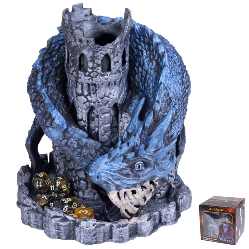 WodGod Blue Dragon Castle Dice Towerfor Tabletop GamesDD and RPG GamesDungeons and DragonsDND Dice TowerPerfect Table Decoration Party Surprise Giftswith 7Pcs Polyhedral Dice - Image 3