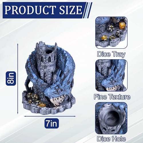 WodGod Blue Dragon Castle Dice Towerfor Tabletop GamesDD and RPG GamesDungeons and DragonsDND Dice TowerPerfect Table Decoration Party Surprise Giftswith 7Pcs Polyhedral Dice - Image 5