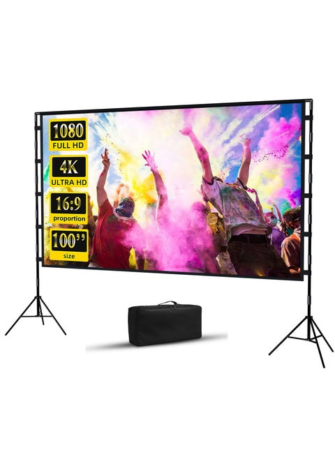Portable 100 inch 16:9 Foldable Projection Screen Soft Curtain With Tripod Stand and Carrying Bag for Indoor Outdoor Home Theater Backyard Cinema Travel