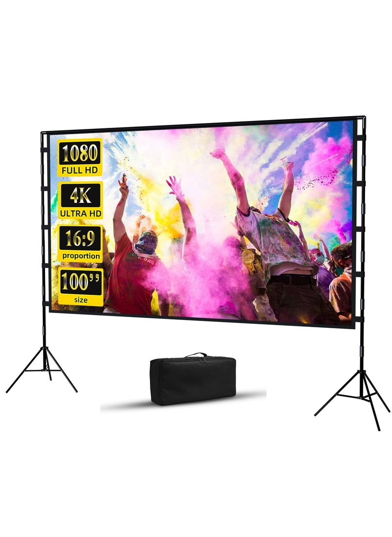 VEIDADZ Portable 100 inch 16:9 Foldable Projection Screen Soft Curtain With Tripod Stand and Carrying Bag for Indoor Outdoor Home Theater Backyard Cinema Travel  - Image 1