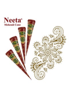 Neeta Mehendi Cones For Hand 4 Pc In 1 Box (Pack Of 7) Bridal Mehndi Cones Natural Mehendi Cone For Wedding Hand Designing Reddish Brown Color Long Lasting Niddle Cones For Women  - Image 2