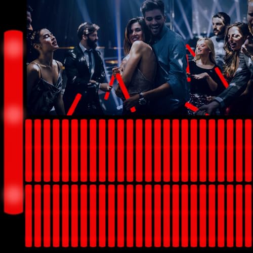 YOFOBU 48Pack LED Glow Foam Sticks BulkLight Up Glow Sticks with 3 Flashing ModesRed Glow Wands Party PackGlow In The Dark Party Supplies for Valentines DayJuly 4th WeddingBirthdayConcert - Image 1