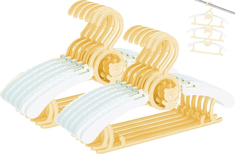 Voroly Plastic Baby Closet Hangers Ultra-Thin Non-Slip & Extendable Laundry Infant Pant Hanger for Newborn Clothes for Gift Adjustable Children Coat Hanger for Girl Boy Toddler Kids Child (12,Yellow) - Image 1