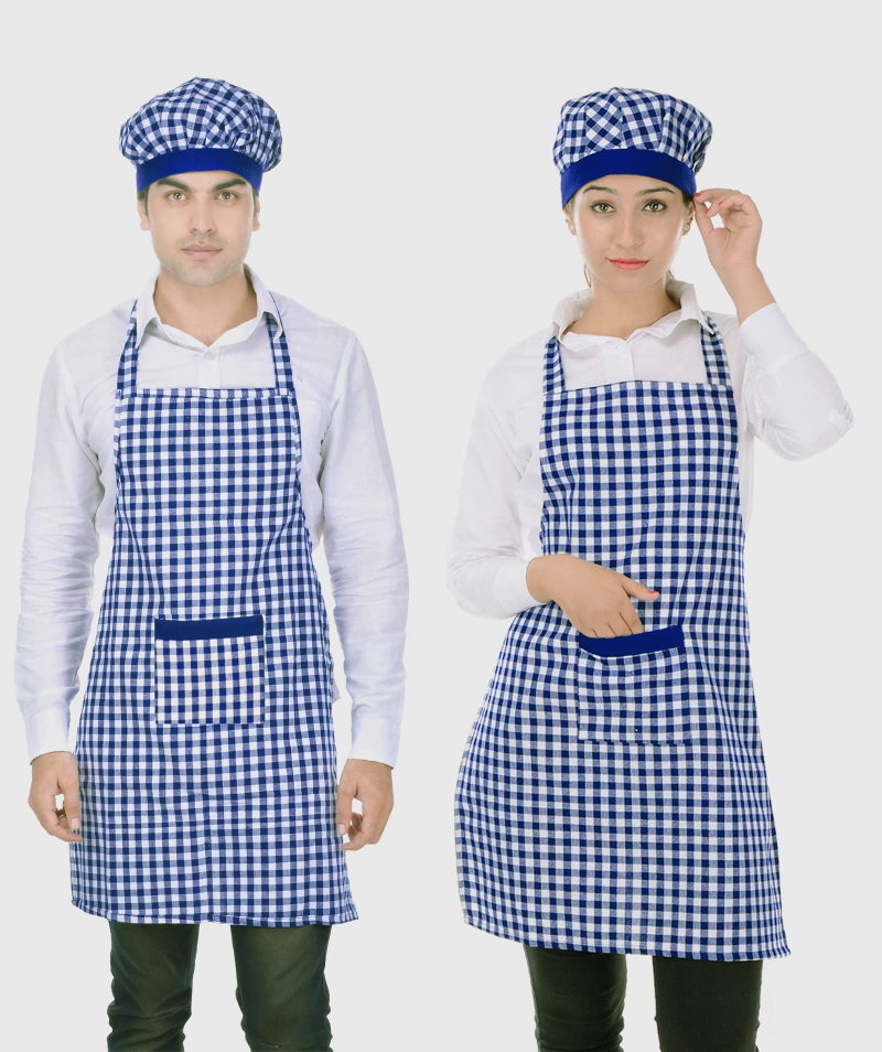 Switchon Cotton Checks Kitchen apron for Home Hotel and cafe pack of 2 - Blue - Image 3