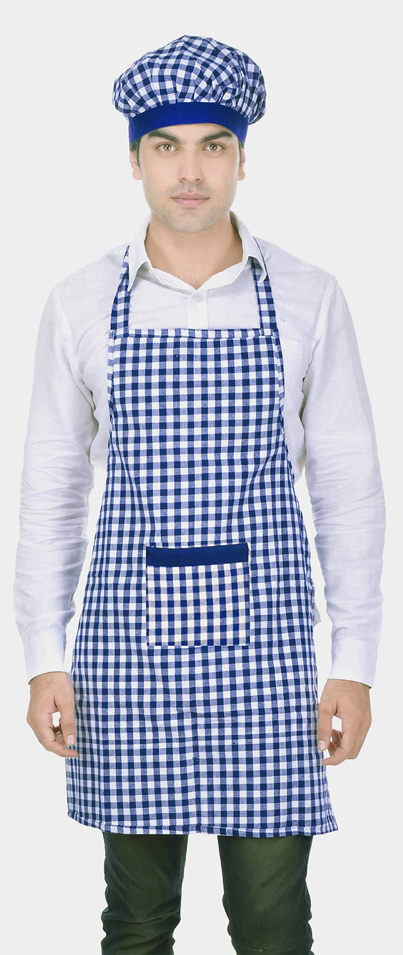 Switchon Cotton Checks Kitchen apron for Home Hotel and cafe pack of 2 - Blue - Image 2