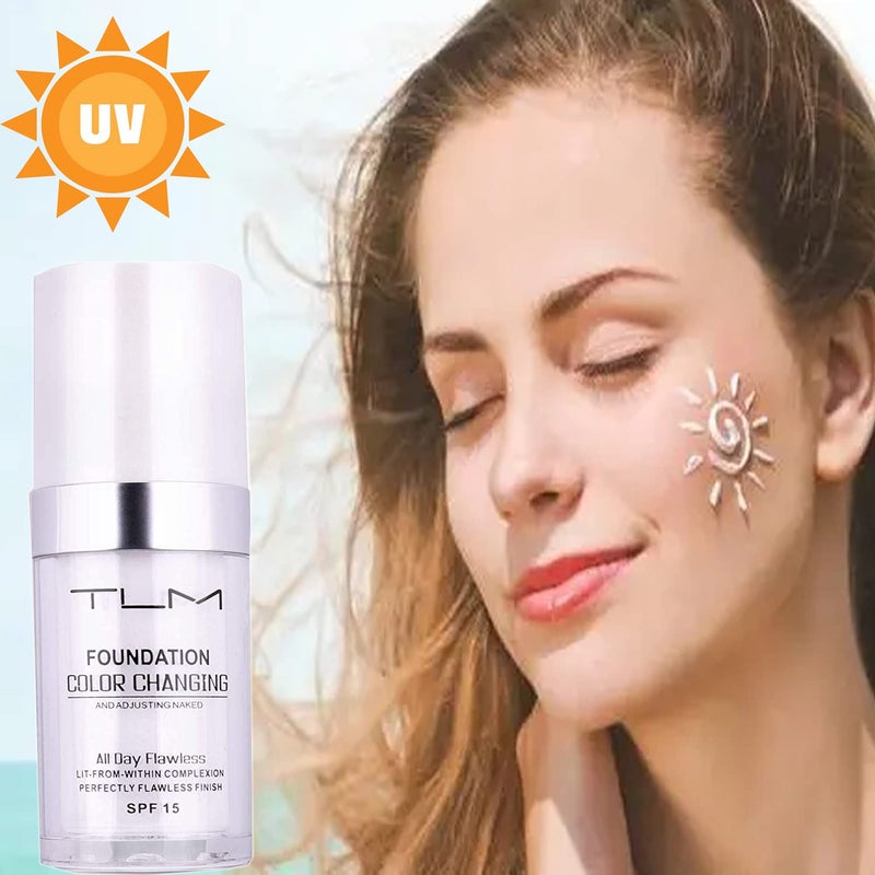 Omaky 30 مل كريم أساس TLM خافي العيوب لون متغير قاعدة مكياج سائلة للوجه عارية تغطية خافي العيوب تغيير لون البشرة الدافئة ترطيب تغطية للنساء والفتيات (2 قطعة) - Image 5
