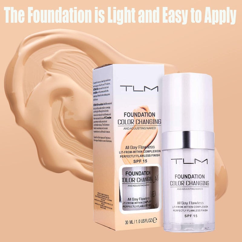 Omaky 30 مل كريم أساس TLM خافي العيوب لون متغير قاعدة مكياج سائلة للوجه عارية تغطية خافي العيوب تغيير لون البشرة الدافئة ترطيب تغطية للنساء والفتيات (2 قطعة) - Image 3