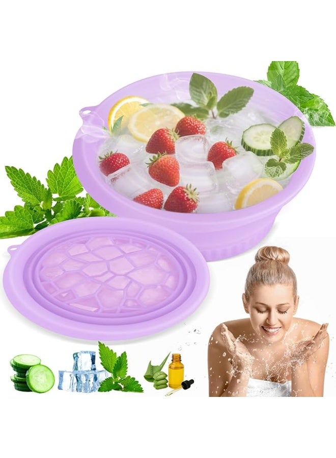 Face Bowl for Ice With Built-in Ice Tray Collapsible Silicone Facial Face Ice Bath Bowl Small Reusable Cold Plunge Basin is Portable,Perfect for Home Use,Camping,Travel Cold Bath Spa Tool & Purple - Image 1