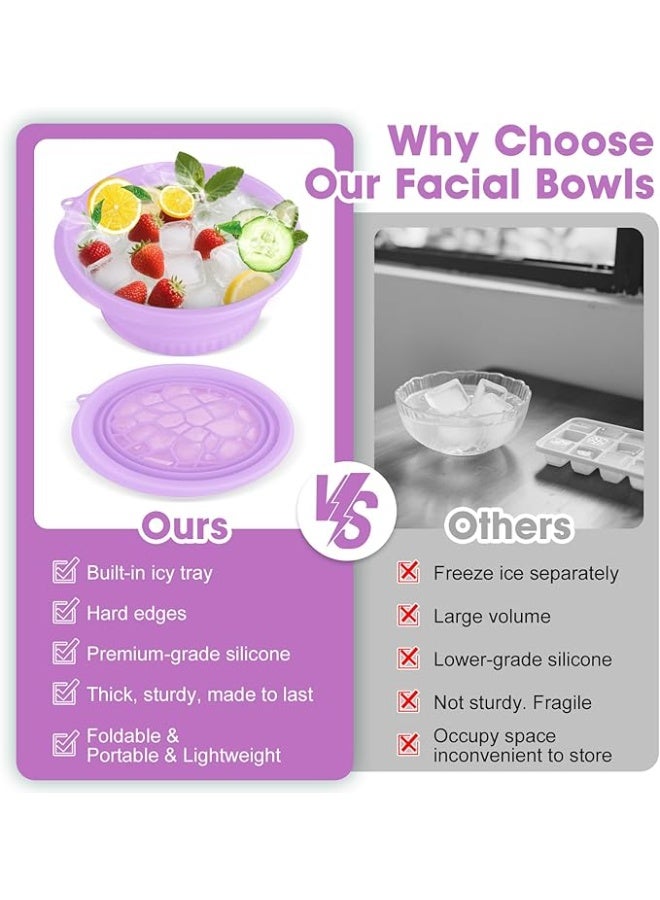 Face Bowl for Ice With Built-in Ice Tray Collapsible Silicone Facial Face Ice Bath Bowl Small Reusable Cold Plunge Basin is Portable,Perfect for Home Use,Camping,Travel Cold Bath Spa Tool & Purple - Image 4
