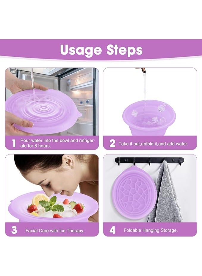 Face Bowl for Ice With Built-in Ice Tray Collapsible Silicone Facial Face Ice Bath Bowl Small Reusable Cold Plunge Basin is Portable,Perfect for Home Use,Camping,Travel Cold Bath Spa Tool & Purple - Image 2