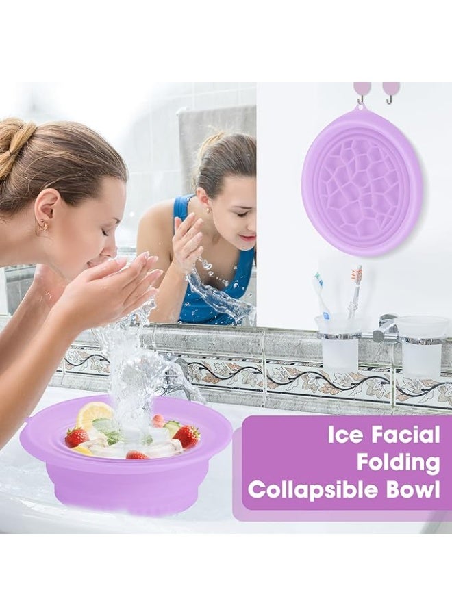 Face Bowl for Ice With Built-in Ice Tray Collapsible Silicone Facial Face Ice Bath Bowl Small Reusable Cold Plunge Basin is Portable,Perfect for Home Use,Camping,Travel Cold Bath Spa Tool & Purple - Image 3