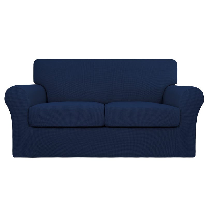 EasyGoing 3 Pieces Stretch Couch Cover Sofa Cover for Dogs Washable Sofa Slipcover for 2 Separate Cushion Couch Spandex Jacquard Fabric Elastic Furniture Protector for Pets Kids Navy Loveseat