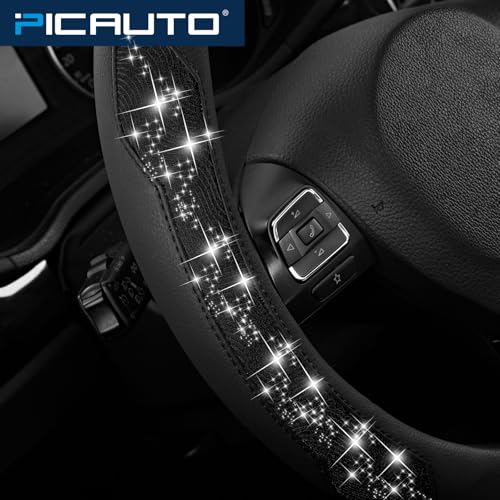 PIC AUTO Steering Wheel Cover, Black Sparkly Crystal Bling Glitter with Leather, Universal Fit 14.5"-15.5" Car Steering Wheels for Girls & Women, Anti-Slip Wheels Cover for Cars, Trucks, Van, SUVs - Image 5